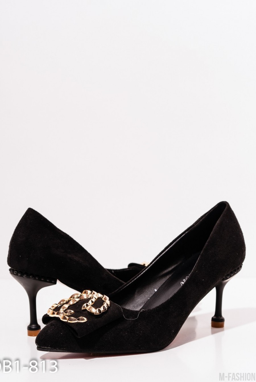 Черные замшевые остроконечные туфли на шпильке- Фото 3
