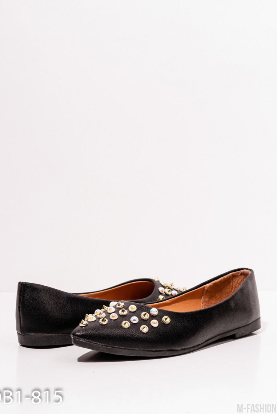 Черные туфли-лодочки с шипами и бусинами на мыске- Фото 2