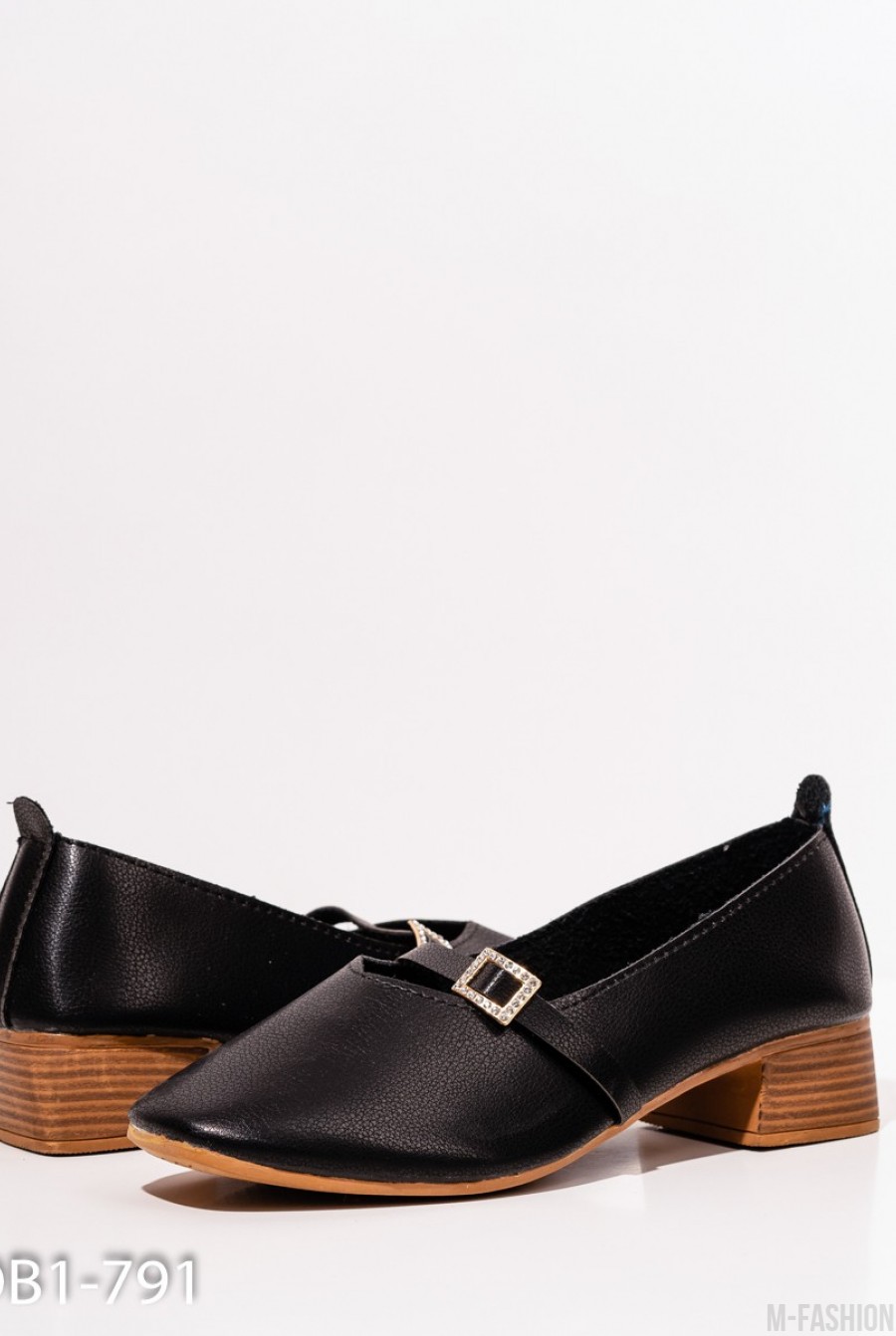 Черные туфли из эко-кожи с пряжкой- Фото 3