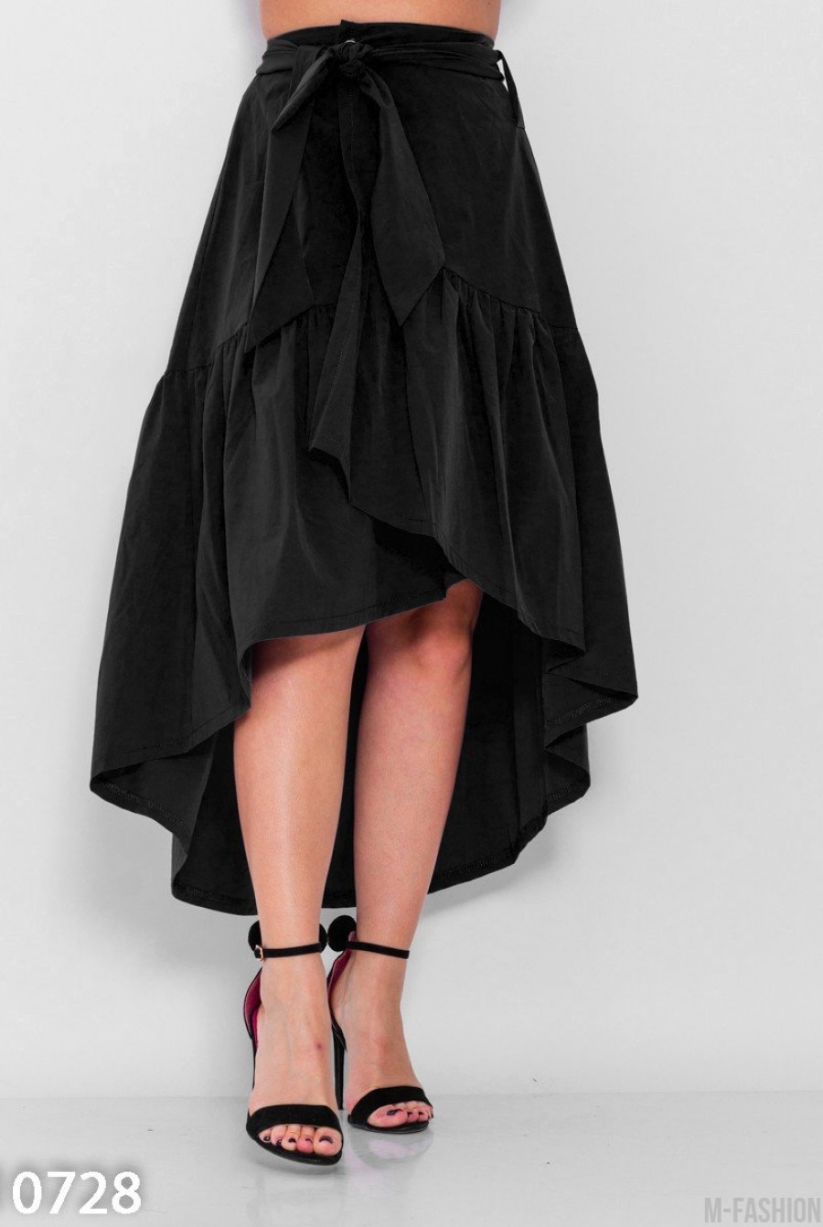 Черная асимметричная юбка на запах - Фото 1