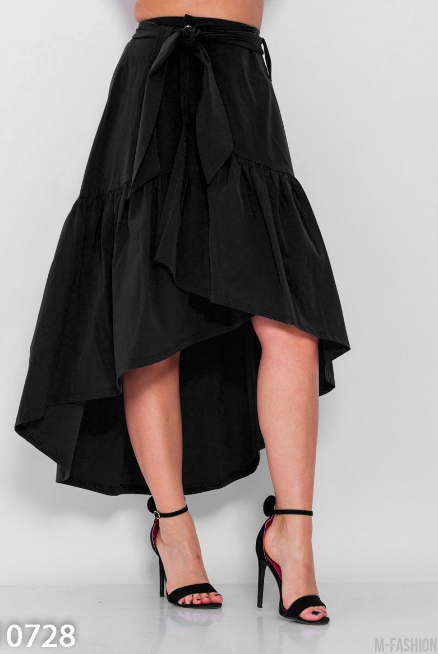 Черная асимметричная юбка на запах- Фото 2