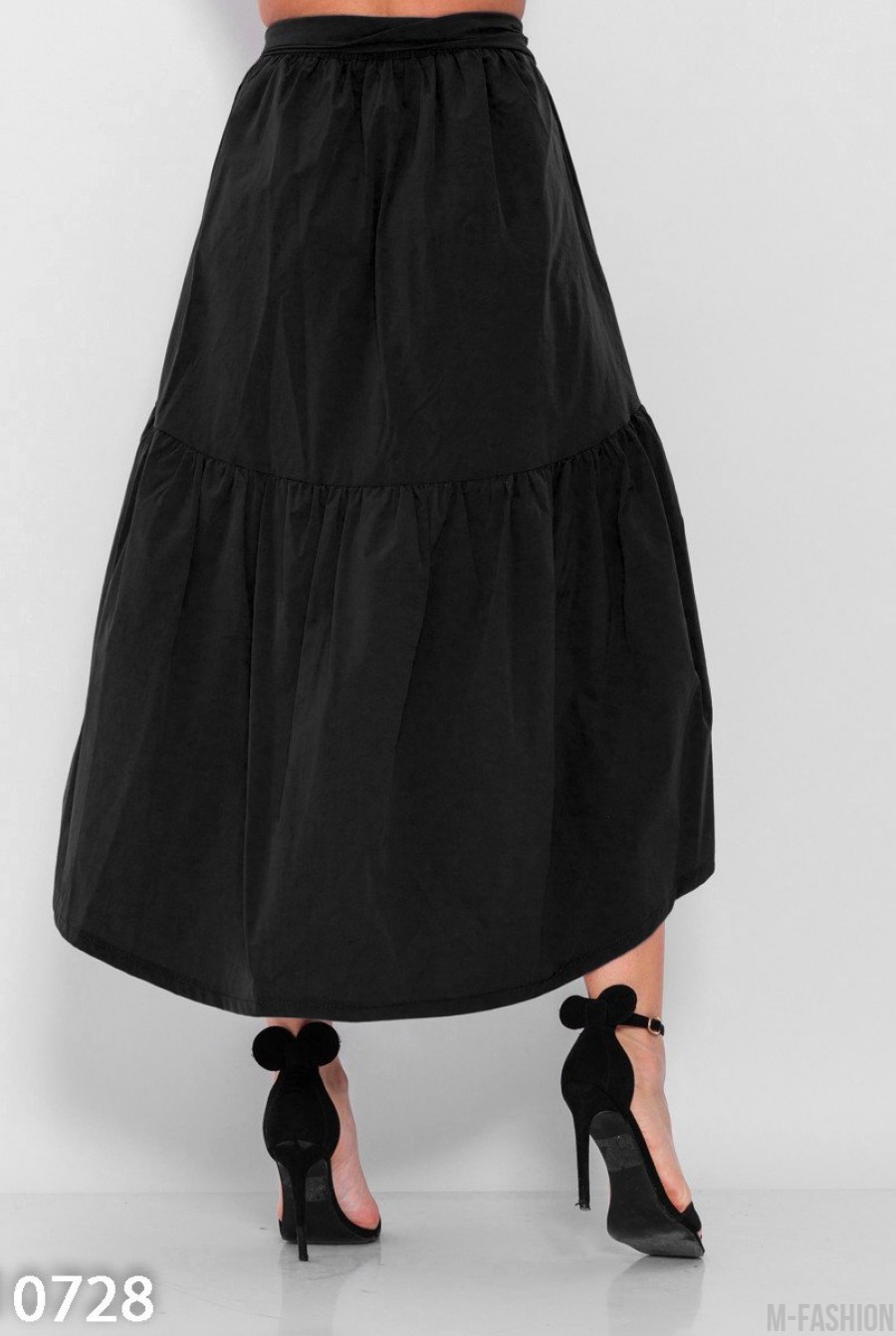 Черная асимметричная юбка на запах- Фото 3