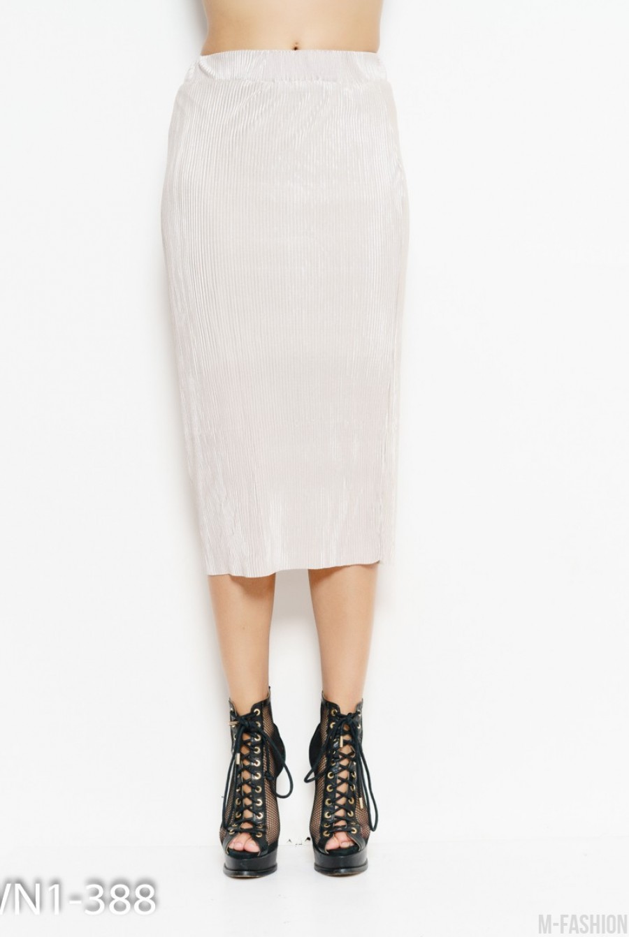Светло-серая плиссированная нарядная юбка миди - Фото 1