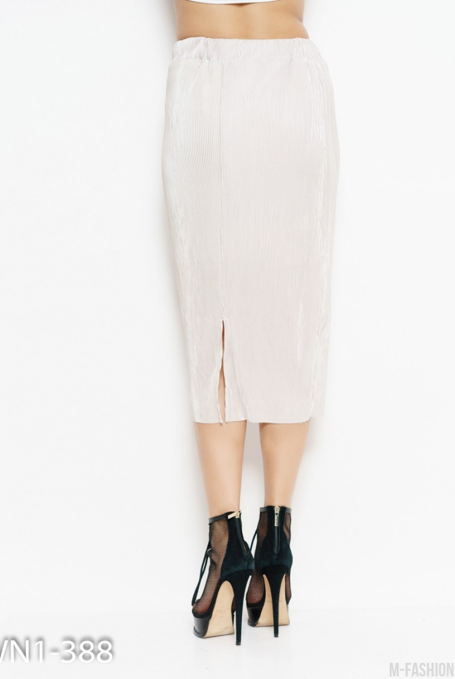 Светло-серая плиссированная нарядная юбка миди- Фото 3