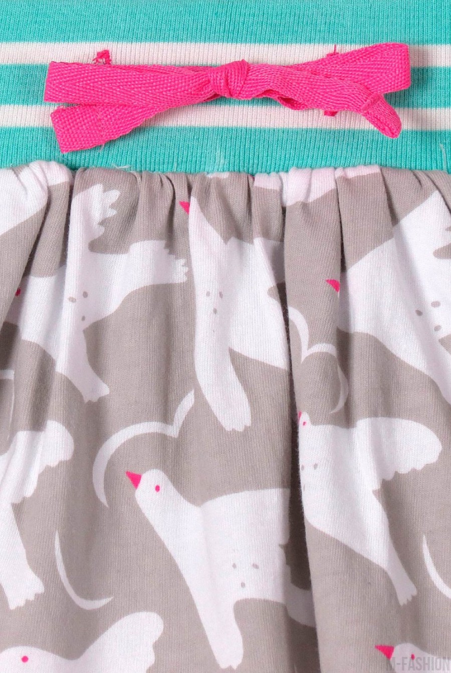 Котоновая серая юбка-шорты с бирюзовым широким поясом и карманами- Фото 2