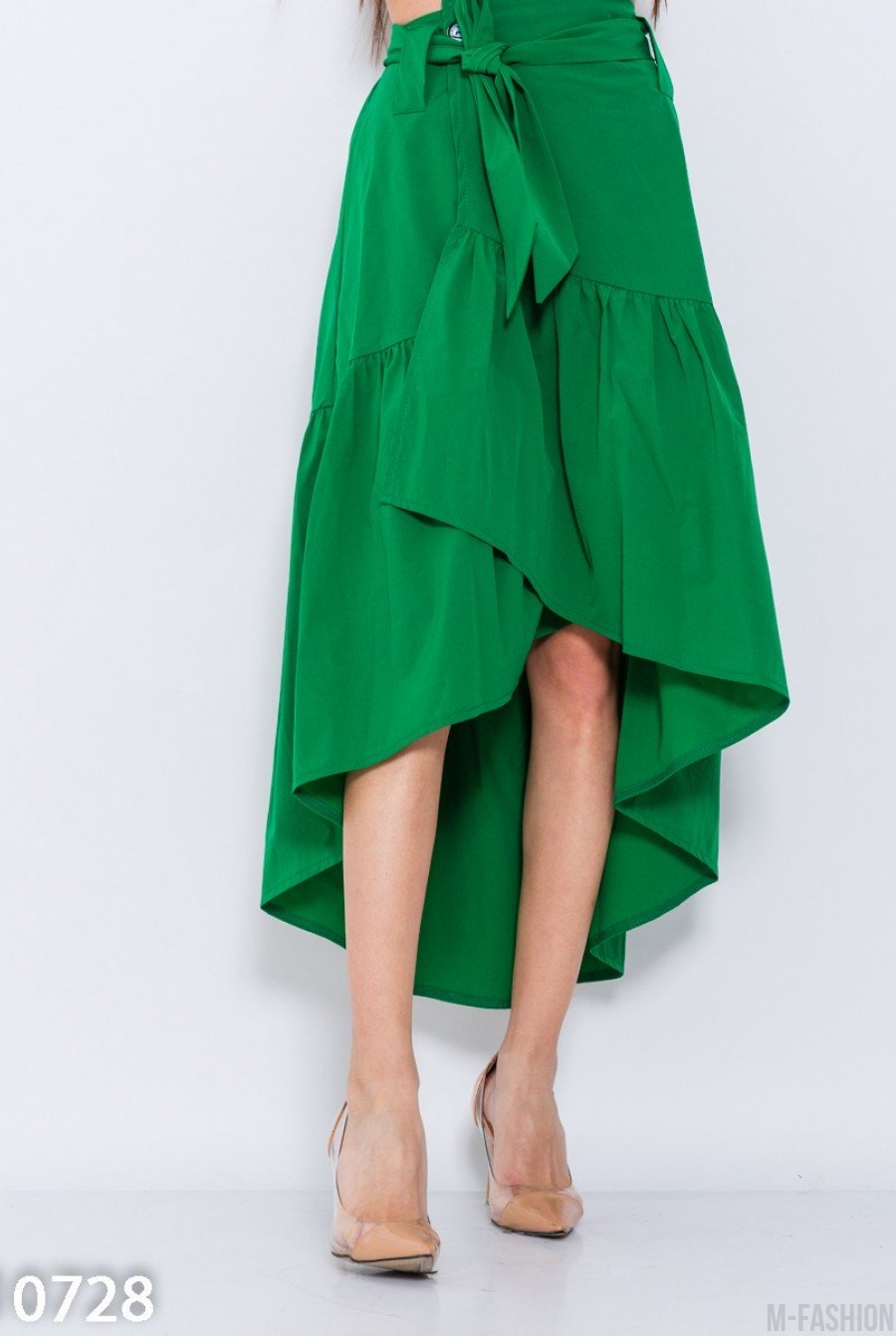 Асимметричная юбка на запах зеленого цвета - Фото 1