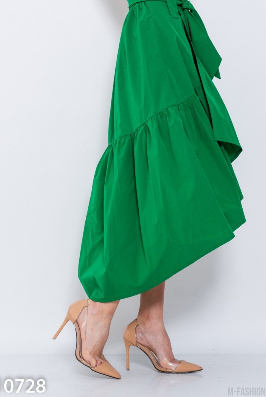 Асимметричная юбка на запах зеленого цвета- Фото 2