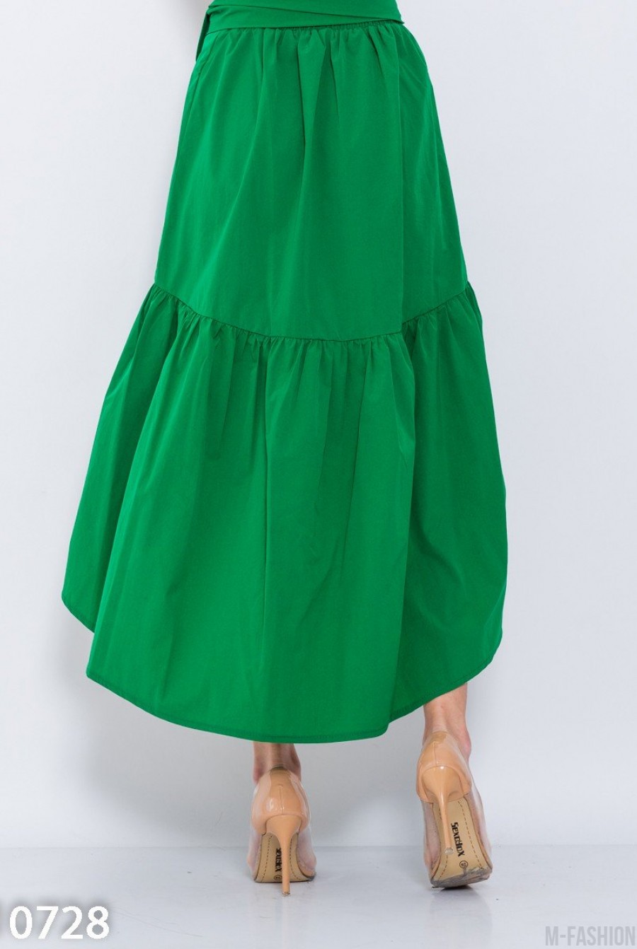 Асимметричная юбка на запах зеленого цвета- Фото 3