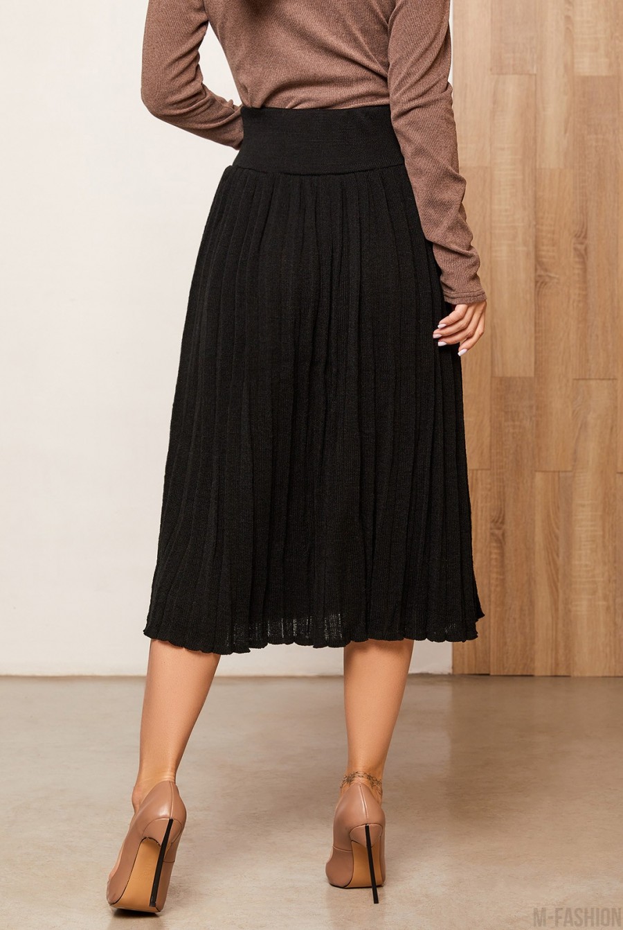 Черная шерстяная плиссированная юбка- Фото 3