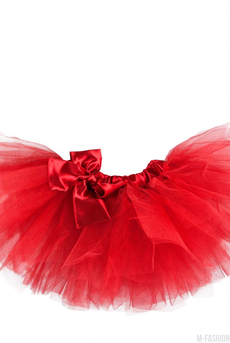 Красная пышная многослойная юбка-пачка из фатина с атласной лентой - Фото 1