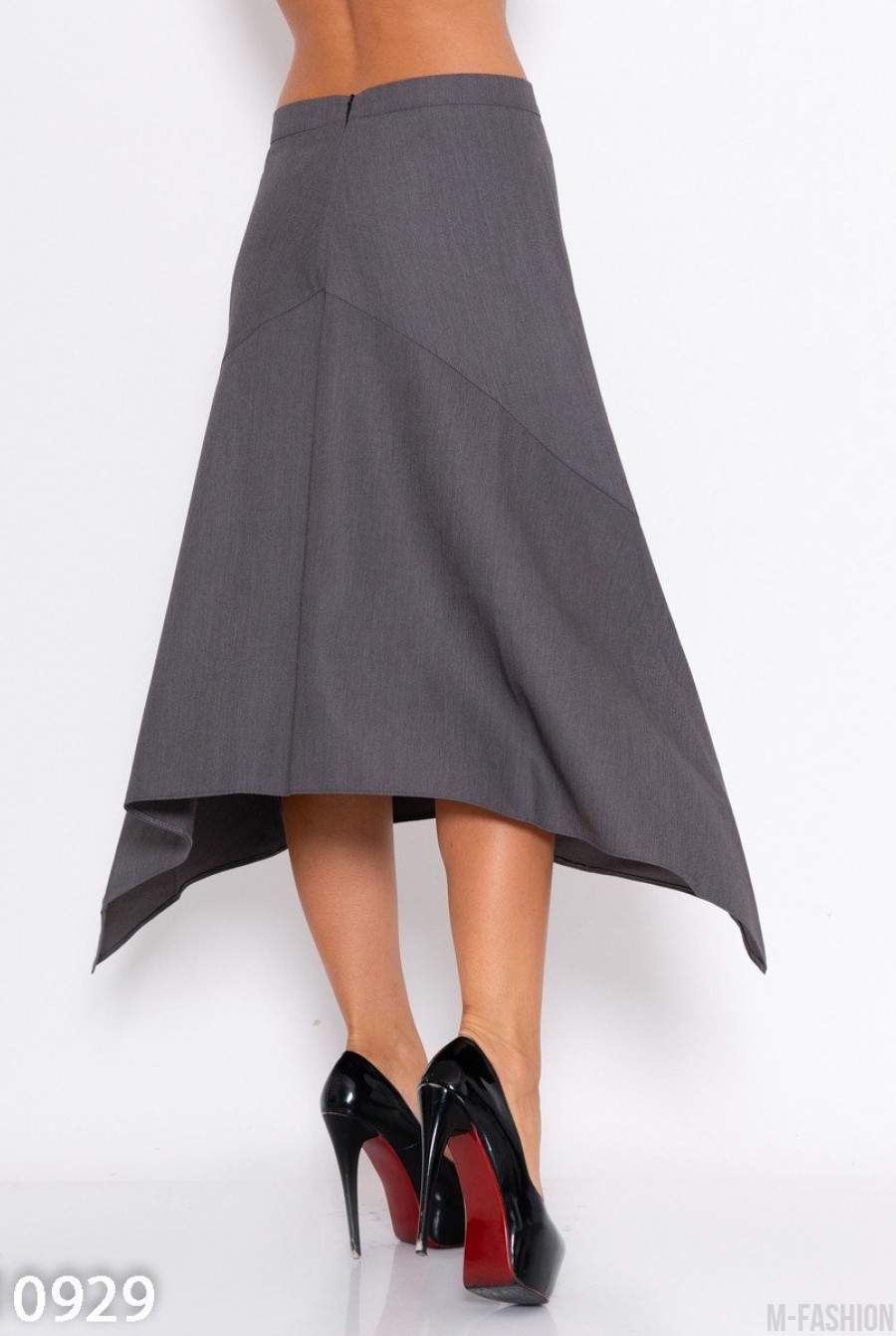 Расклешенная асимметричная юбка серого цвета- Фото 2