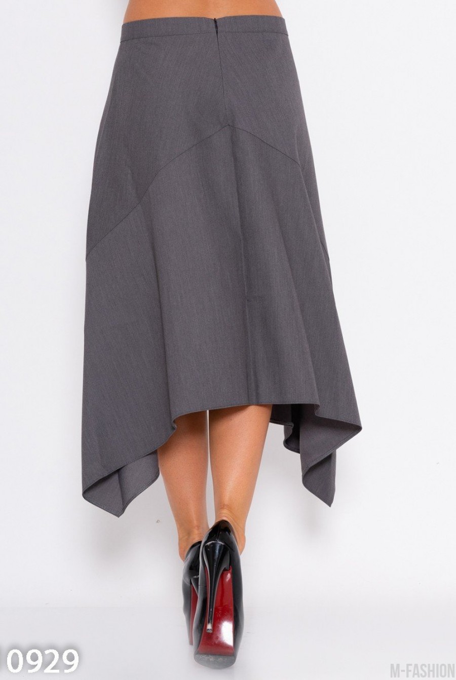 Расклешенная асимметричная юбка серого цвета- Фото 3