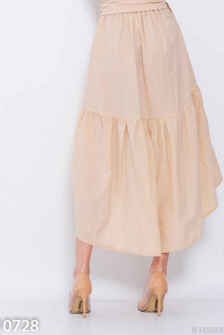 Бежевая асимметричная оригинальная юбка на запах- Фото 3