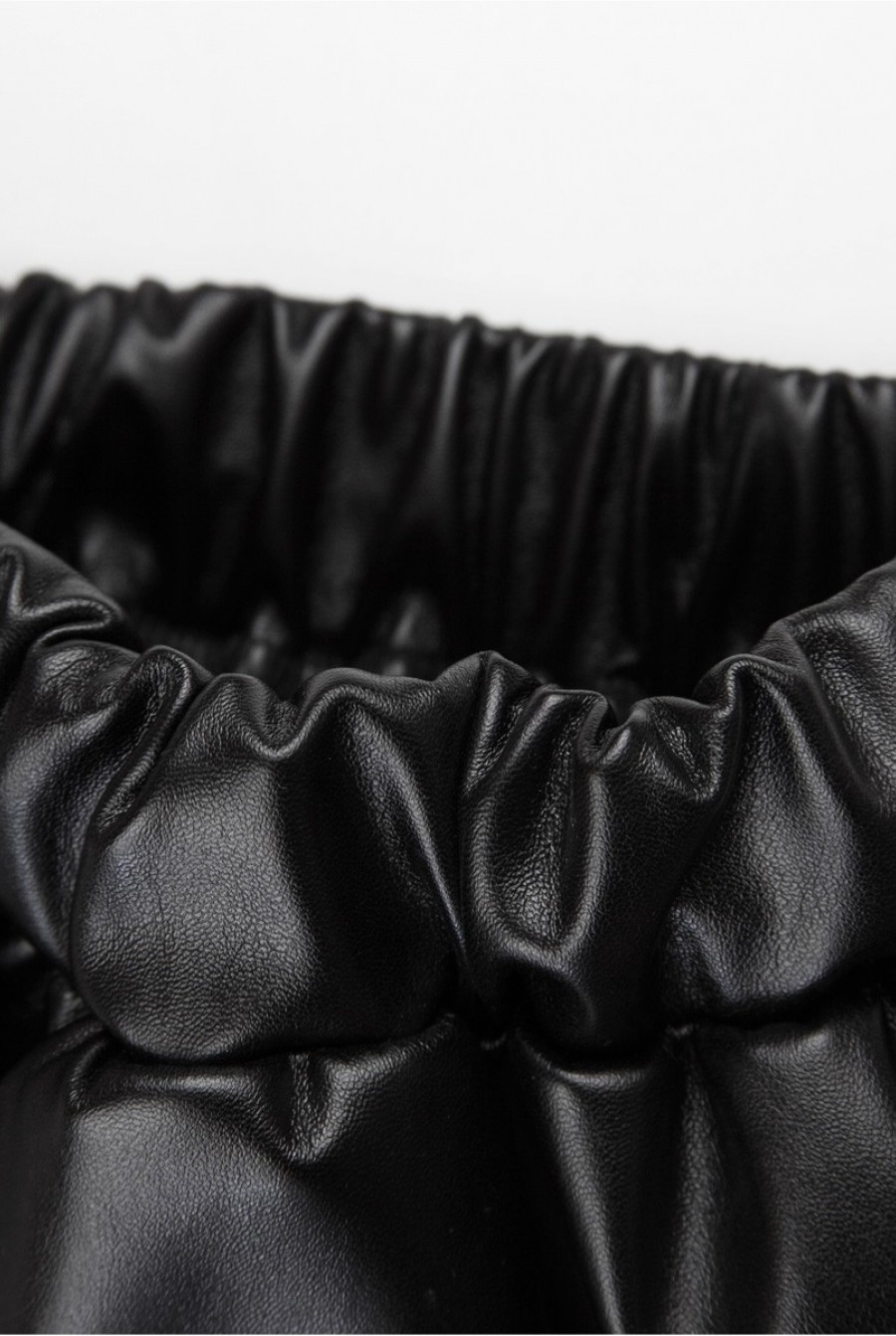 Черная юбка из эко-кожи с фатиновой отделкой- Фото 3