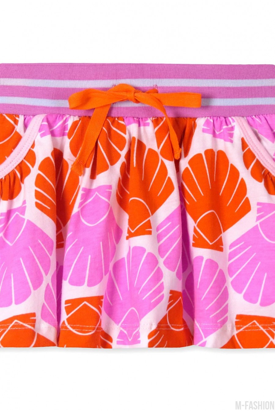 Котоновая розовая юбка-шорты с широким поясом и карманами - Фото 1
