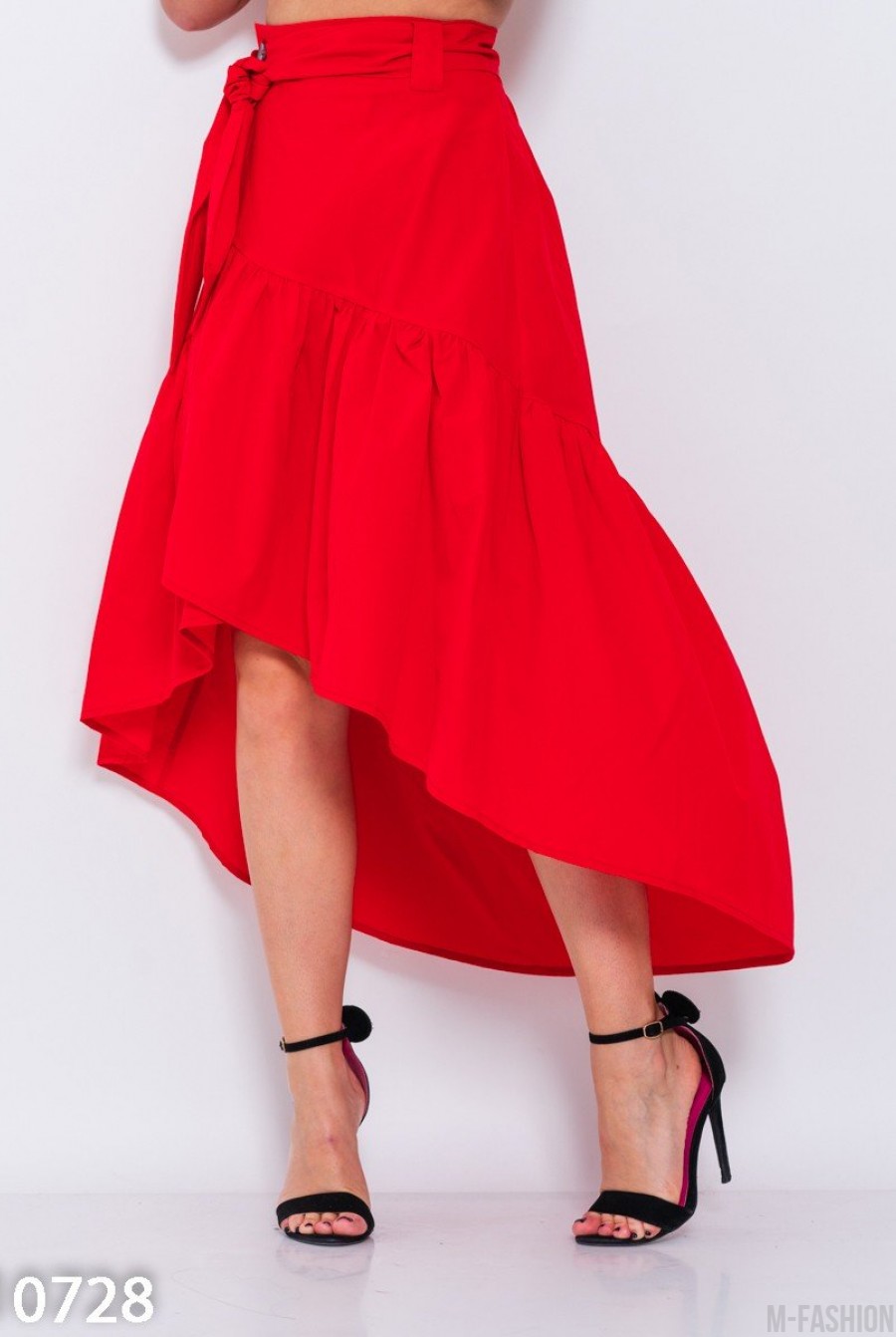 Красная асимметричная оригинальная юбка на запах- Фото 2