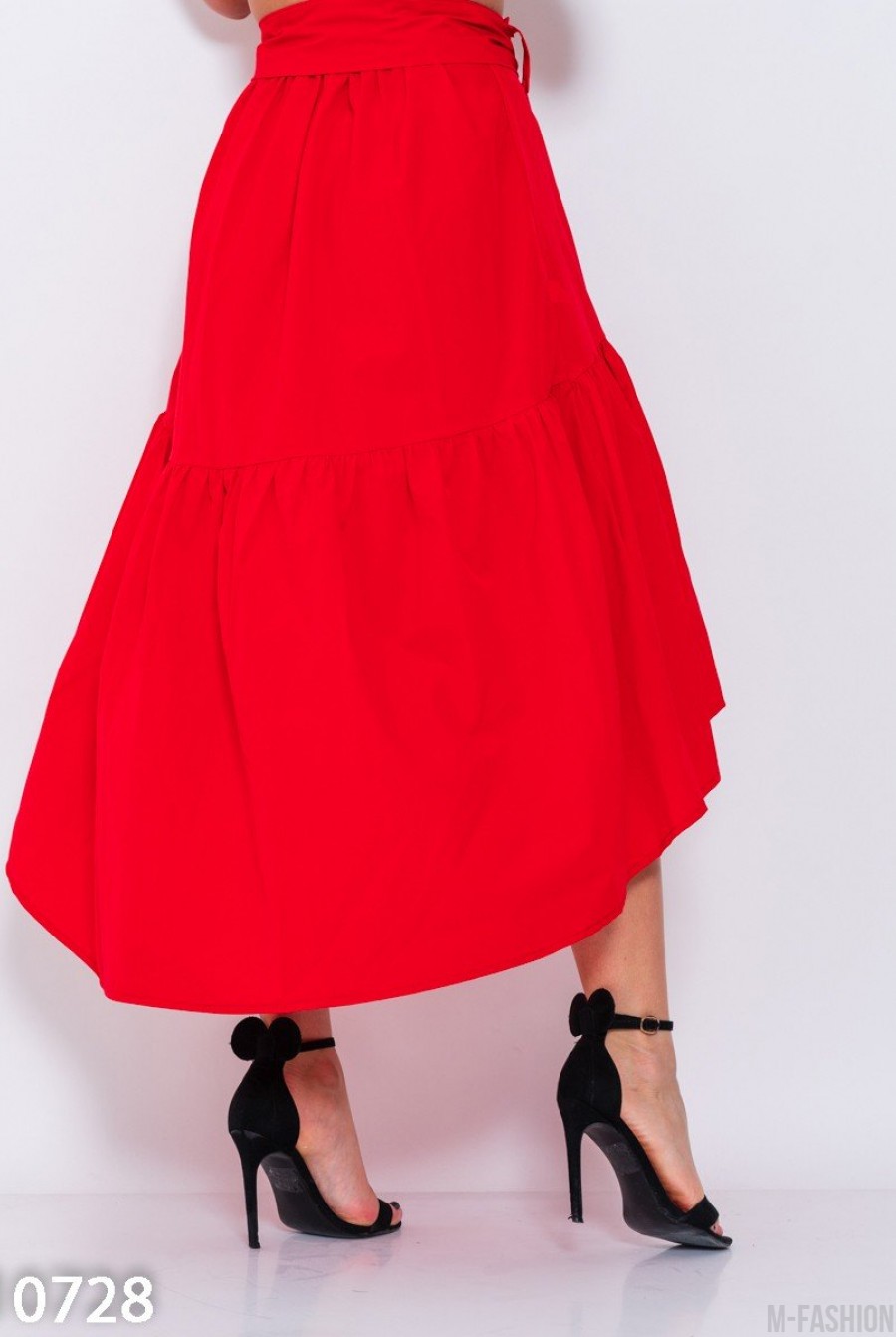 Красная асимметричная оригинальная юбка на запах- Фото 3