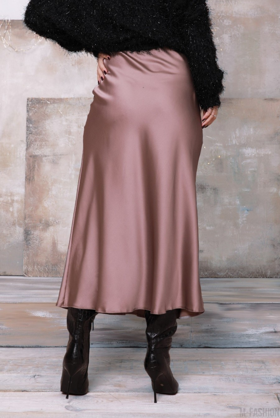 Темно-бежевая шелковая юбка- Фото 3