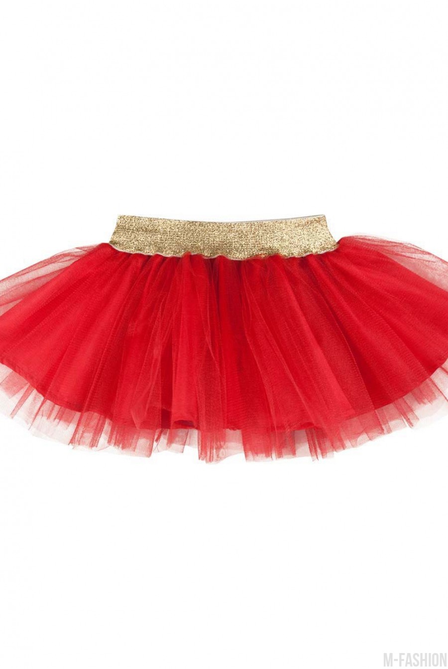 Красная многослойная юбка из тафты и фатина с золотым поясом - Фото 1
