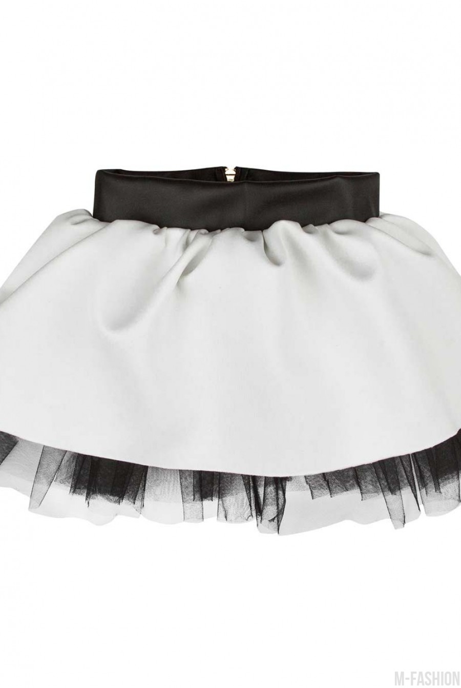 Белая юбка из неопрена с фатиновой отделкой подола - Фото 1