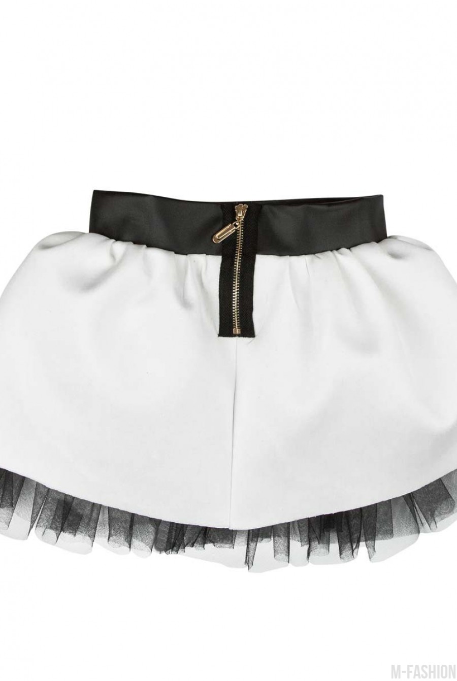 Белая юбка из неопрена с фатиновой отделкой подола- Фото 3