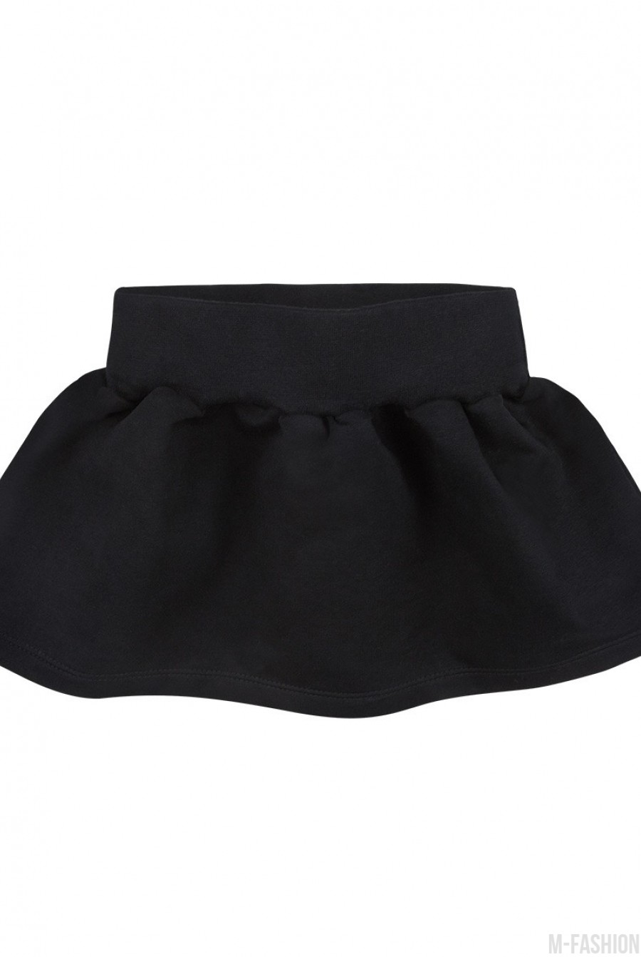 Черная юбка-колокол из футера на резинке - Фото 1
