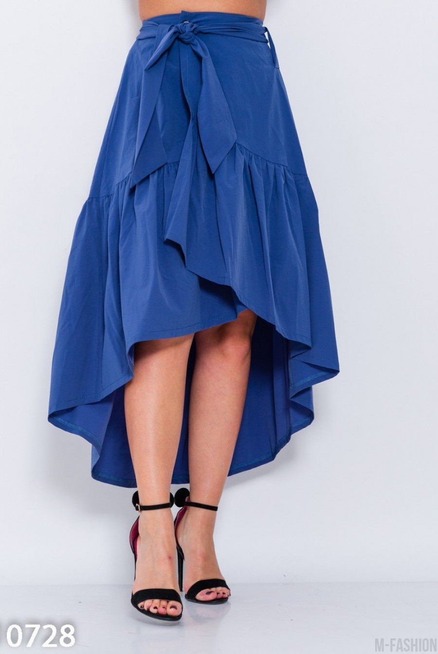 Синяя асимметричная оригинальная юбка на запах - Фото 1
