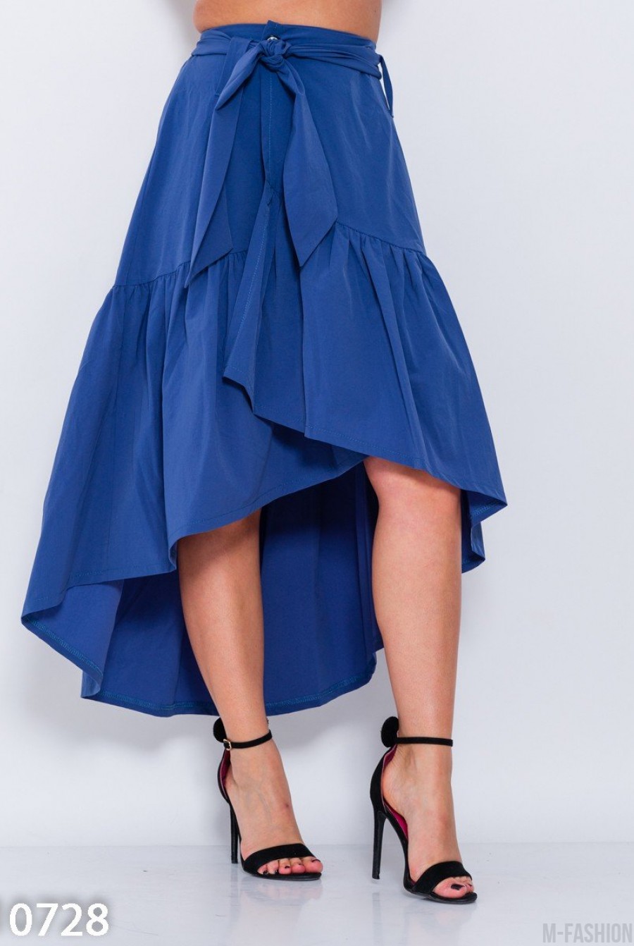 Синяя асимметричная оригинальная юбка на запах- Фото 2