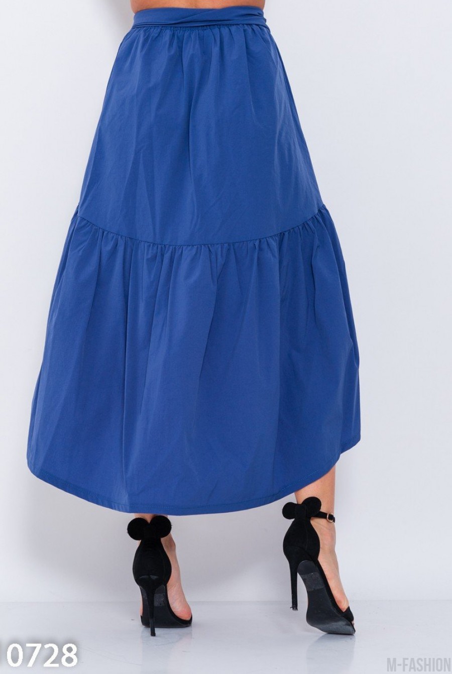 Синяя асимметричная оригинальная юбка на запах- Фото 3