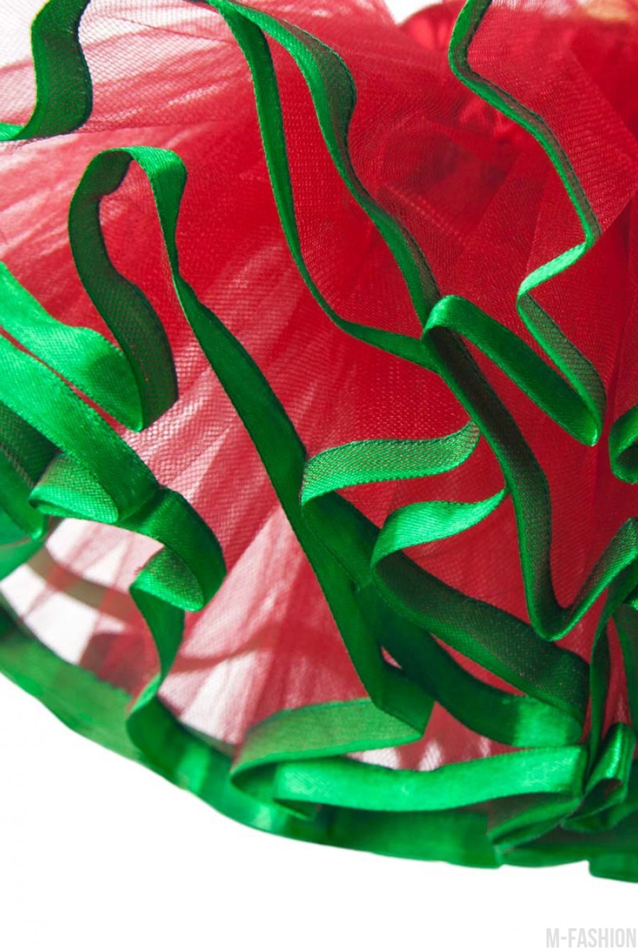 Красная многослойная юбка-пачка из фатина с зеленой тесьмой- Фото 5