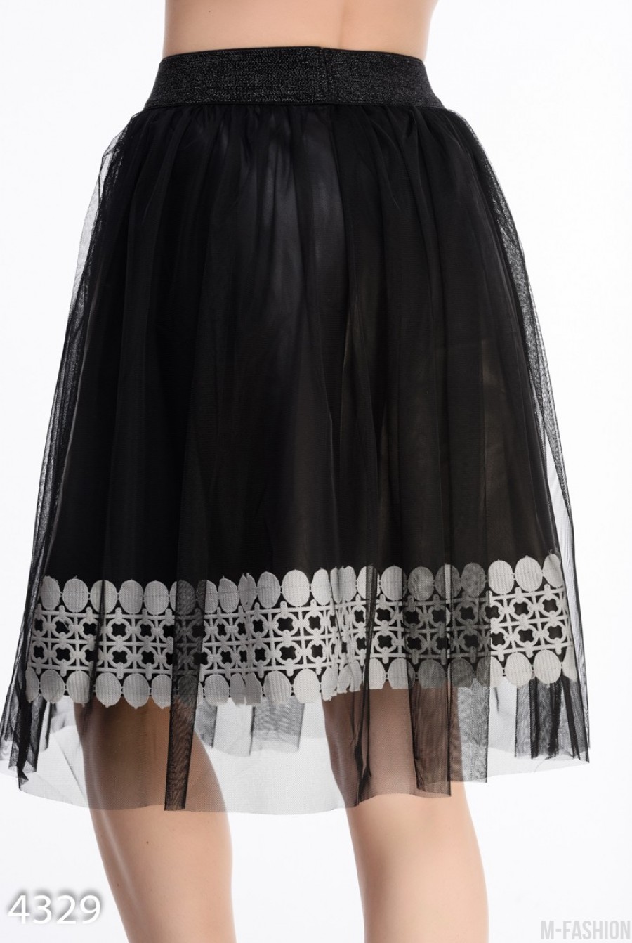 Пышная черная юбка с белым кружевом и фатиновым верхом- Фото 3