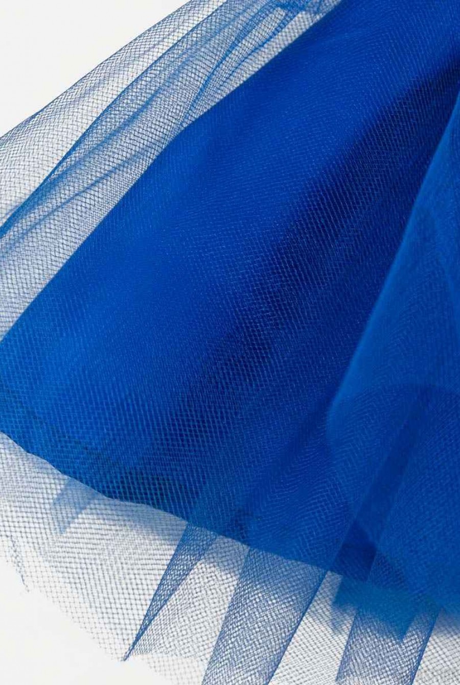Синяя пышная юбка из тафты и фатина с золотистым поясом- Фото 5