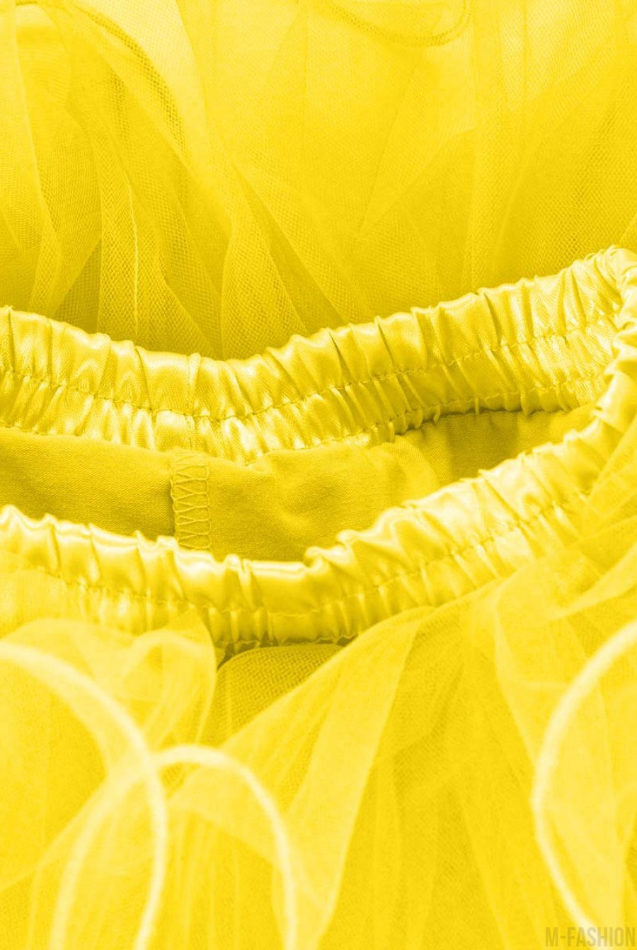 Желтая пышная многослойная юбка из фатина на резинке- Фото 3