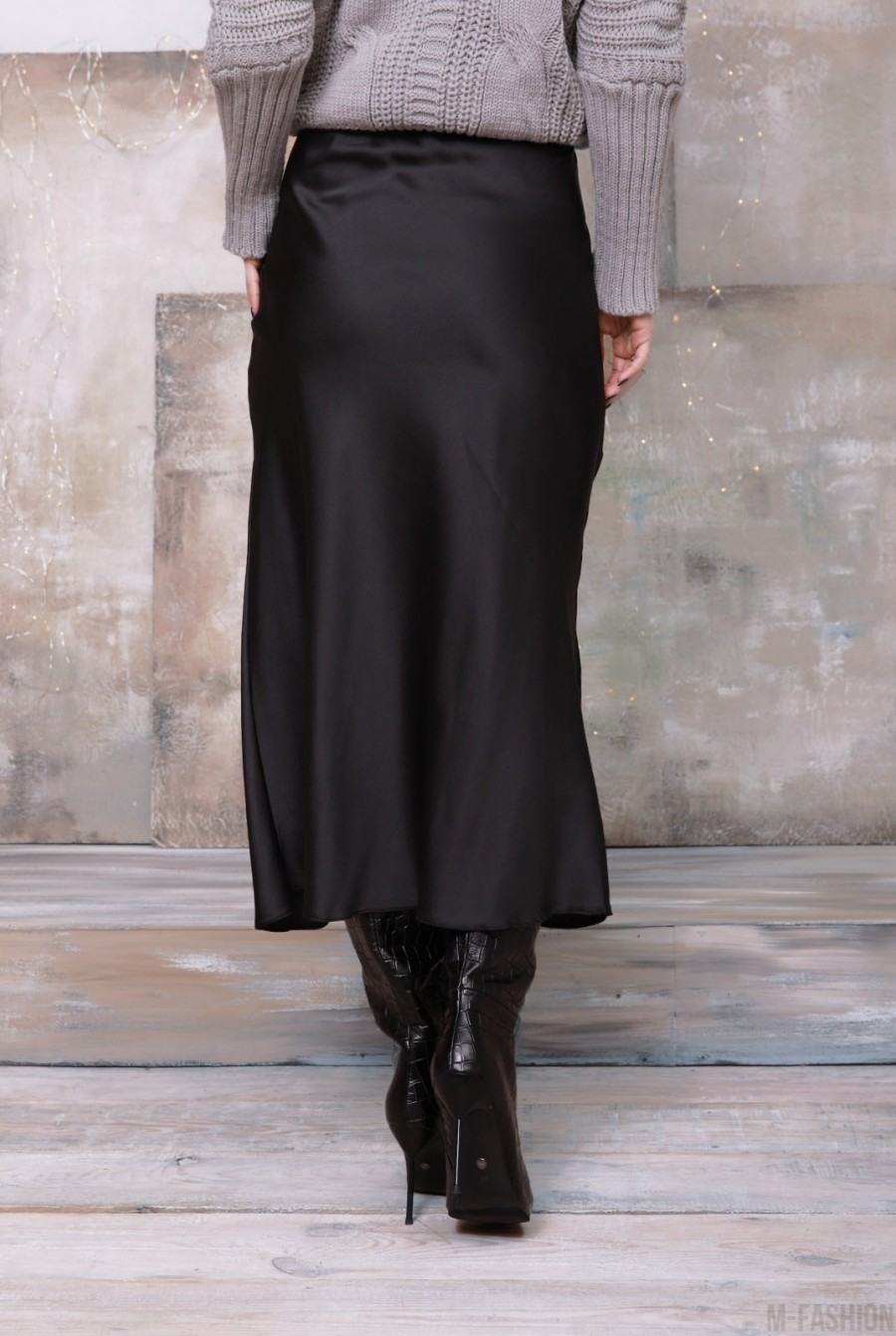 Черная шелковая юбка- Фото 3