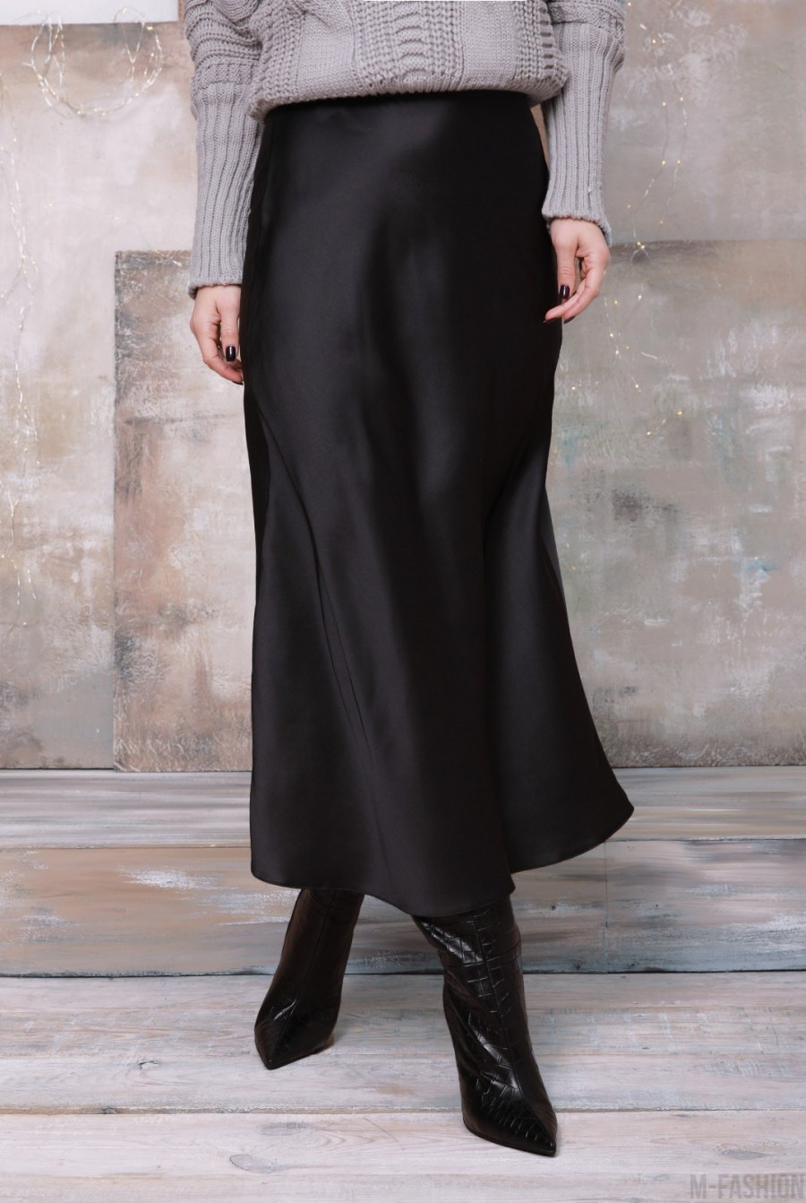 Черная шелковая юбка - Фото 1