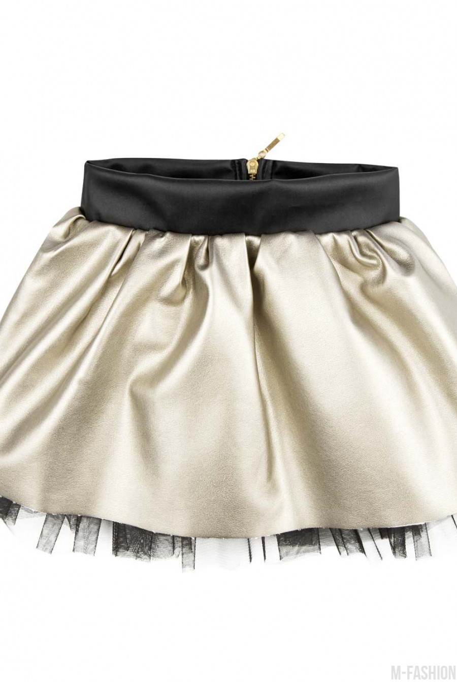 Золотистая юбка-колокол на молнии из эко-кожи - Фото 1
