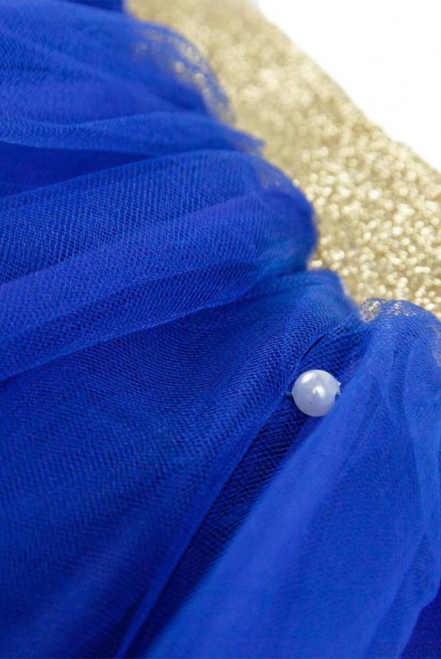 Синяя юбка из фатина с золотым поясом и бусинками- Фото 3