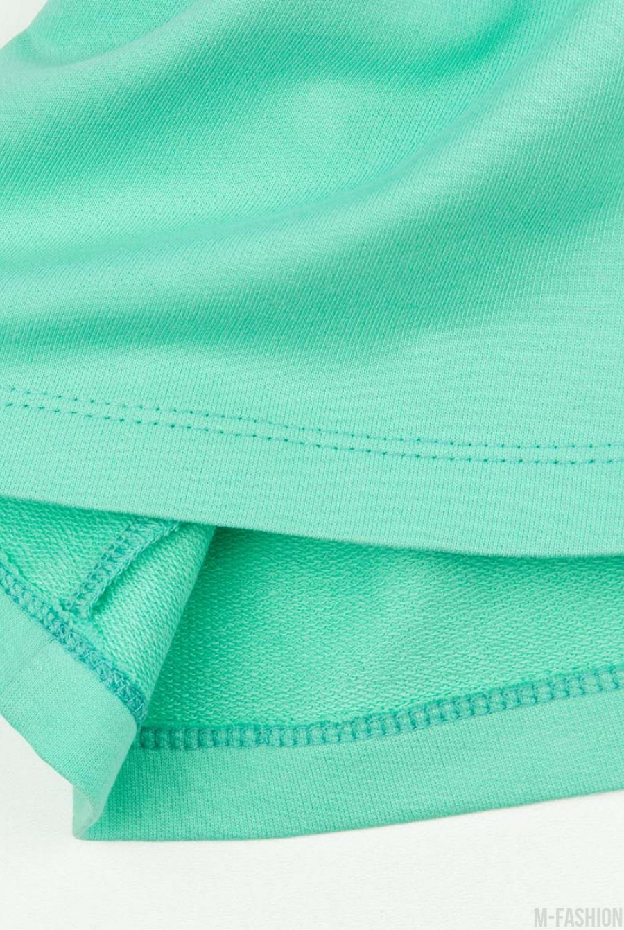 Бирюзовая юбка из футера со шлейками- Фото 4