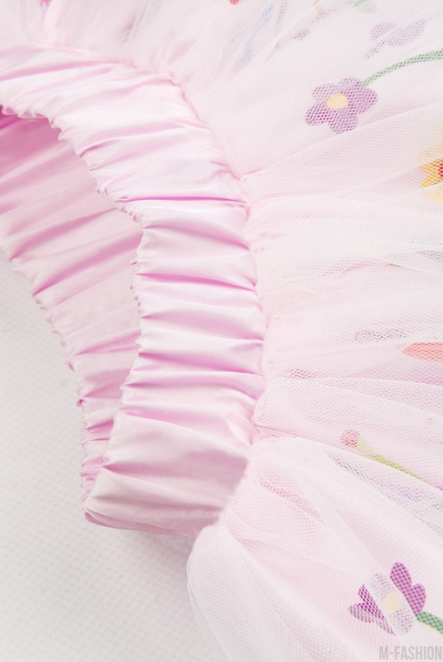 Розовая юбка на резинке из тафры и фатина с принтом- Фото 3