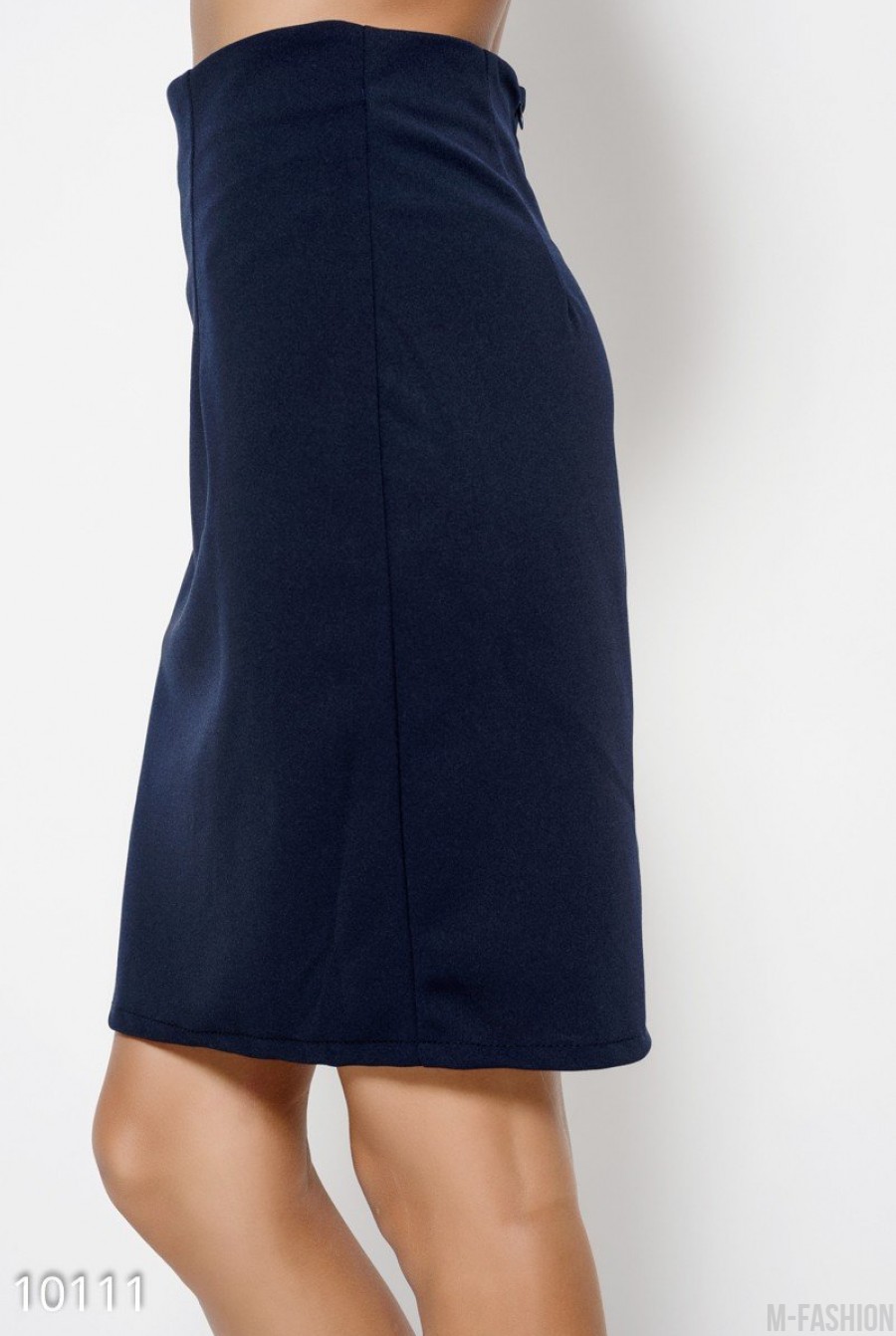 Темно-синяя классическая юбка с разрезом сзади- Фото 2