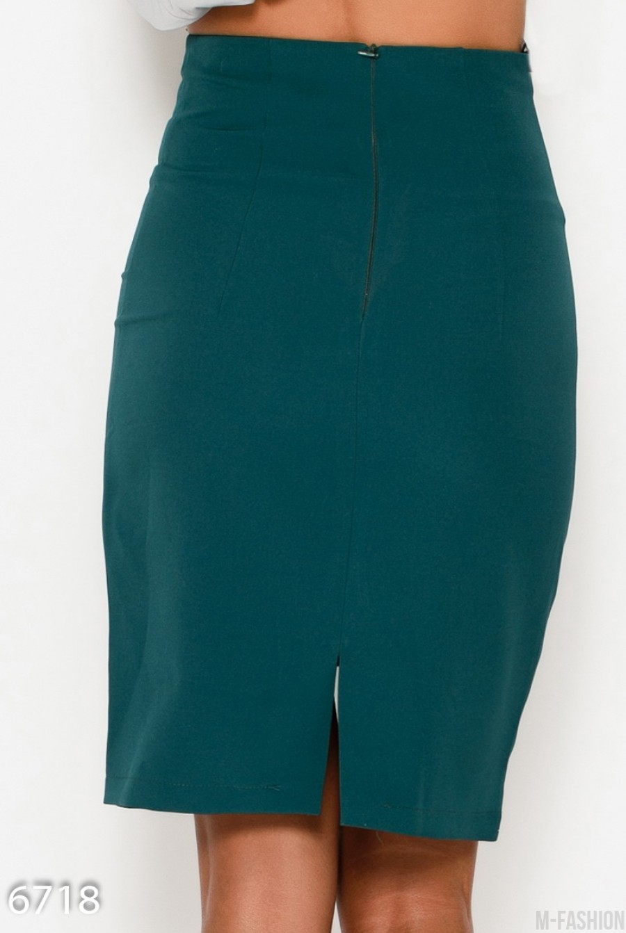 Зеленая юбка карандаш с полупрозрачной вставкой по низу изделия- Фото 4