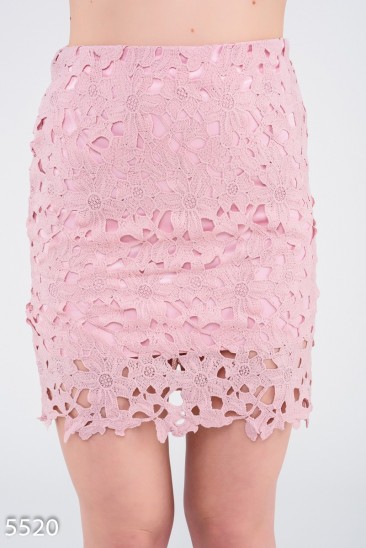 Розовая кружевная юбка-карандаш на трикотажной основе