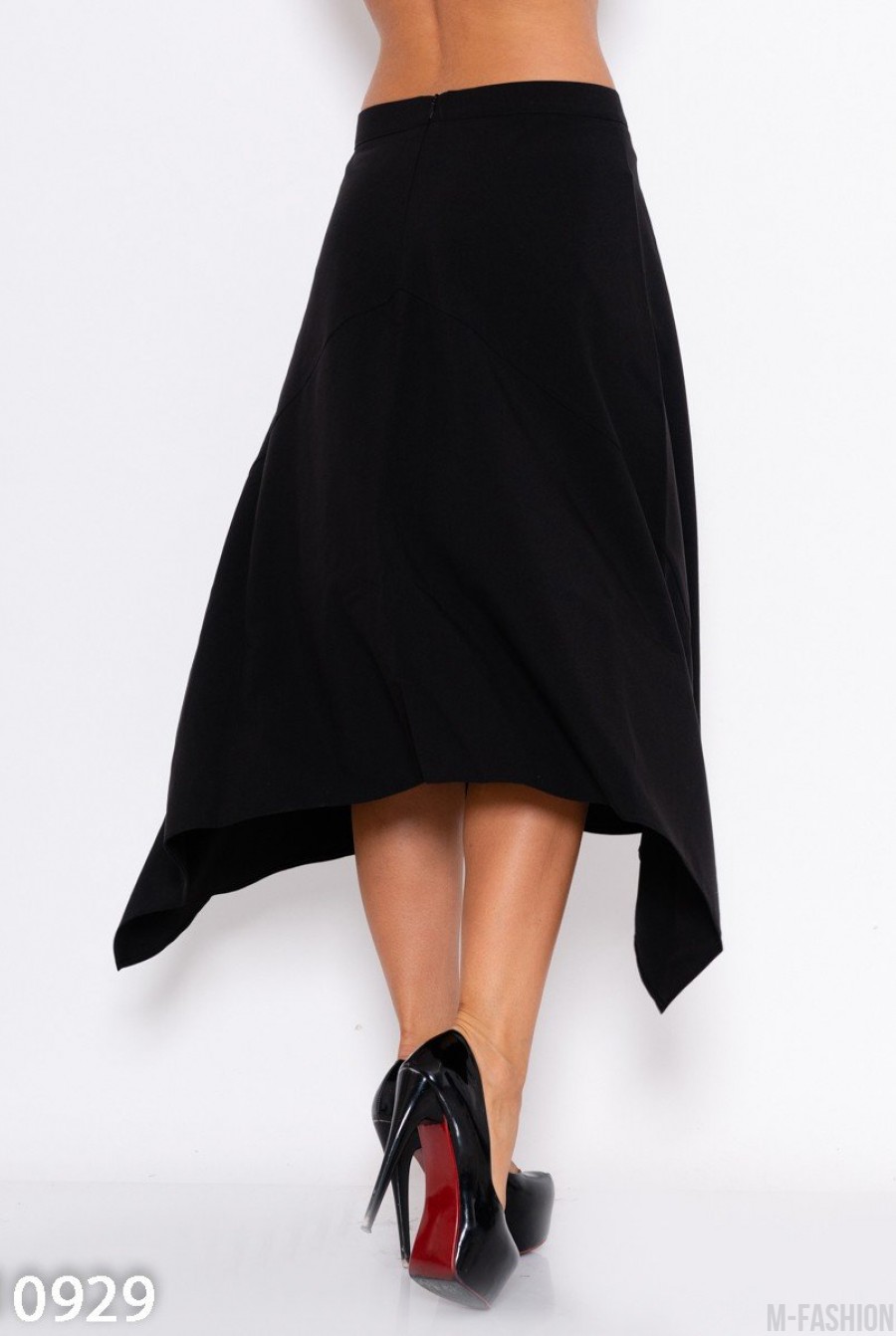 Расклешенная асимметричная юбка черного цвета- Фото 3