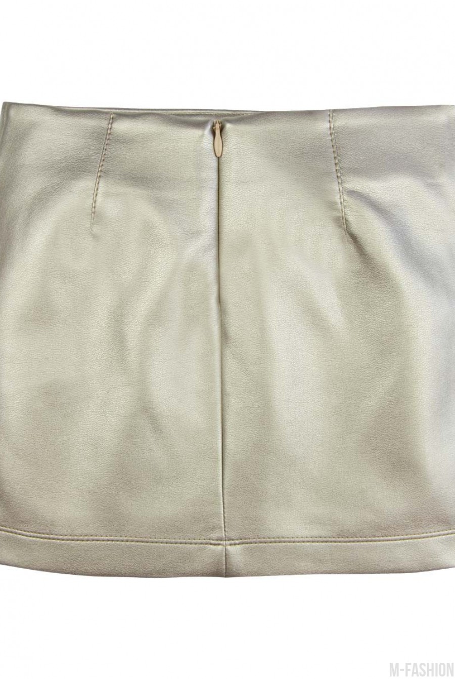 Прямая юбка из эко-кожи цвета "золотистый металлик"- Фото 4