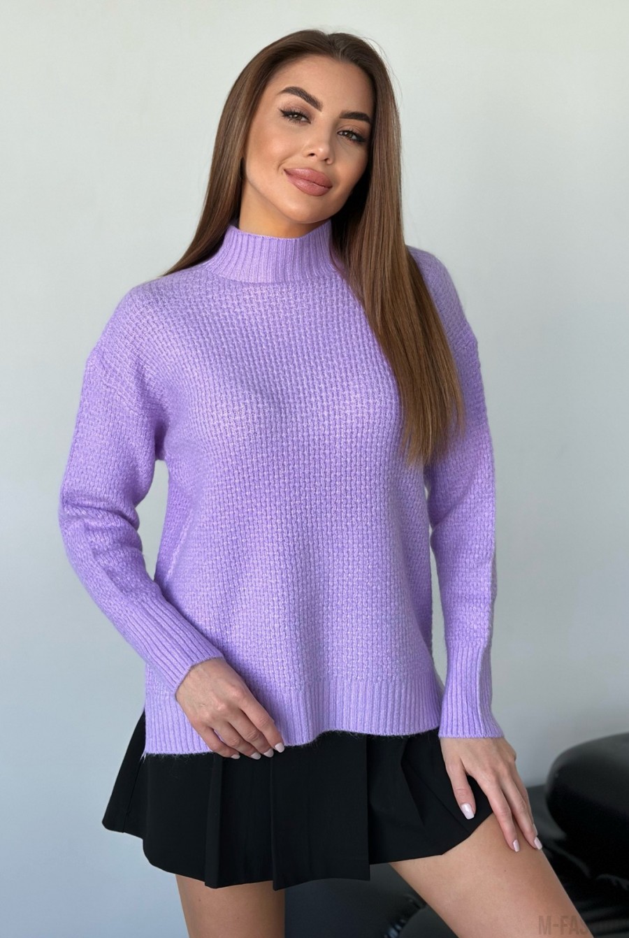 Агноровый свободный свитер сиреневого цвета  - Фото 1