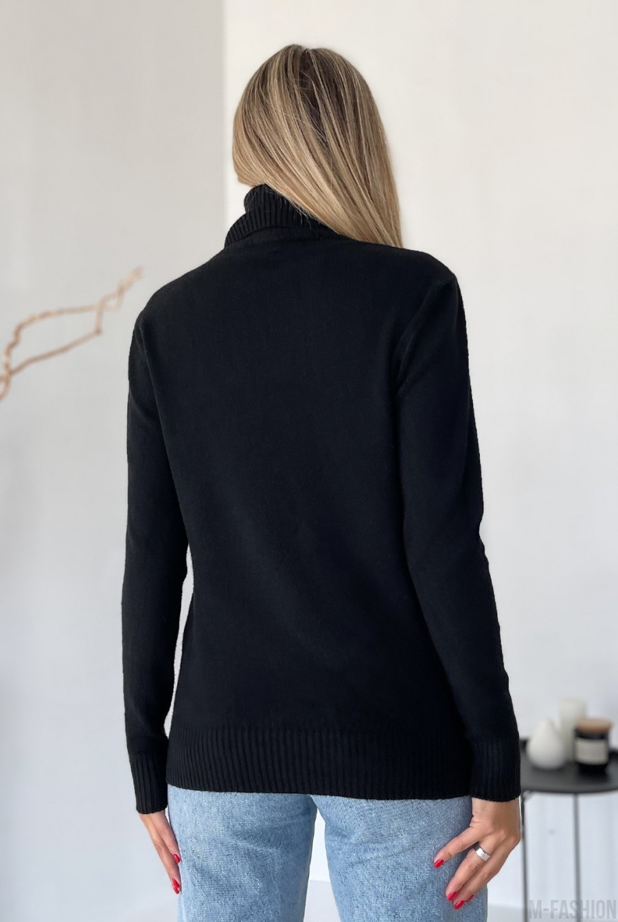 Черный кашемировый свитер с высоким горлом - Фото 3