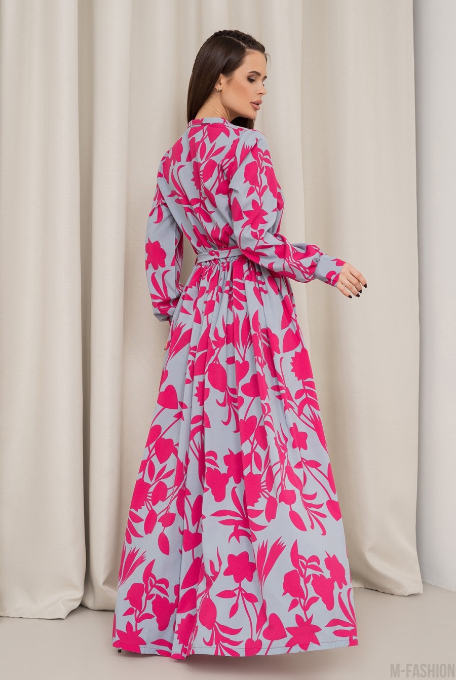 Длинное серо-розовое платье с разрезом - Фото 3