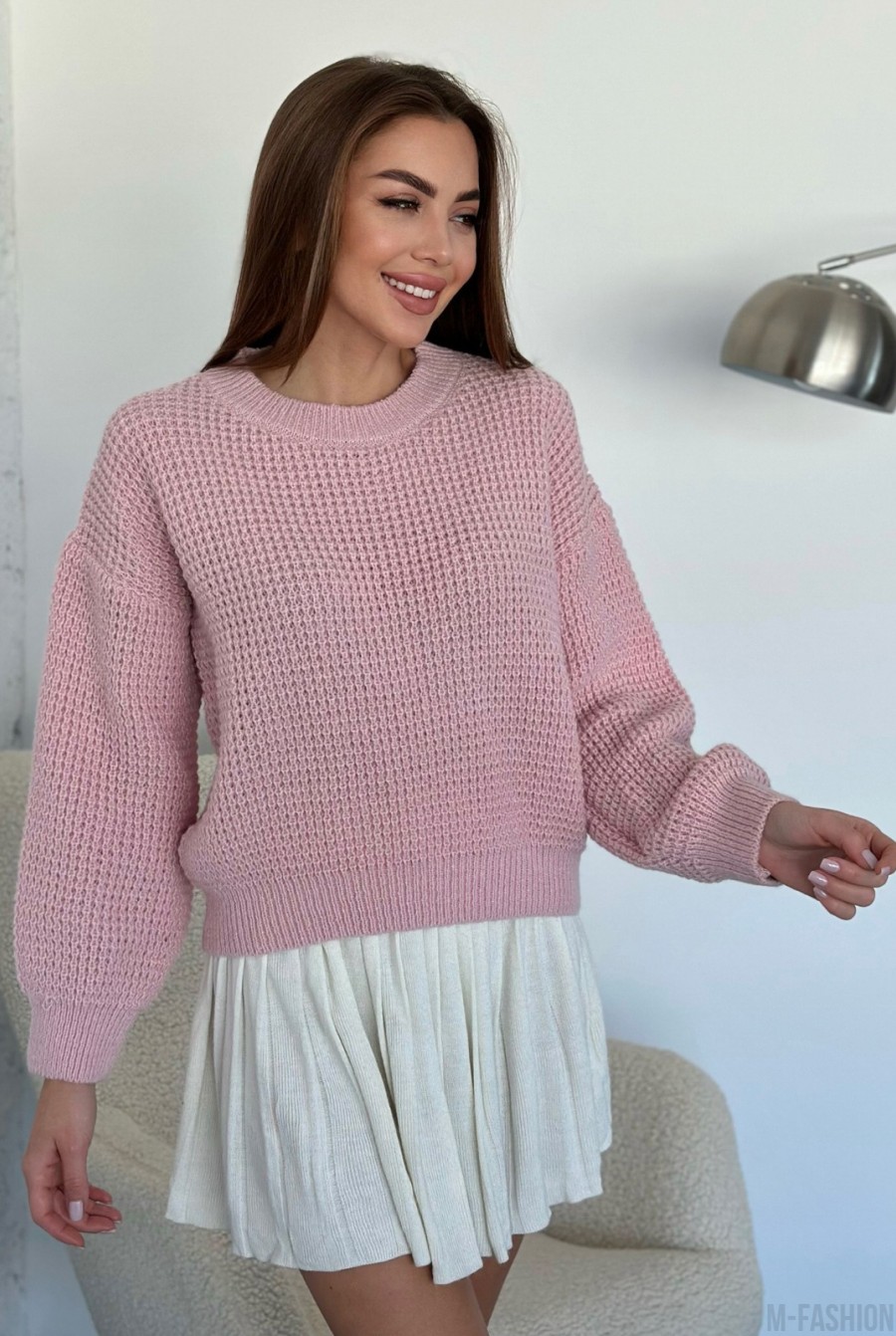 Розовый вязаный свитер из шерсти - Фото 2