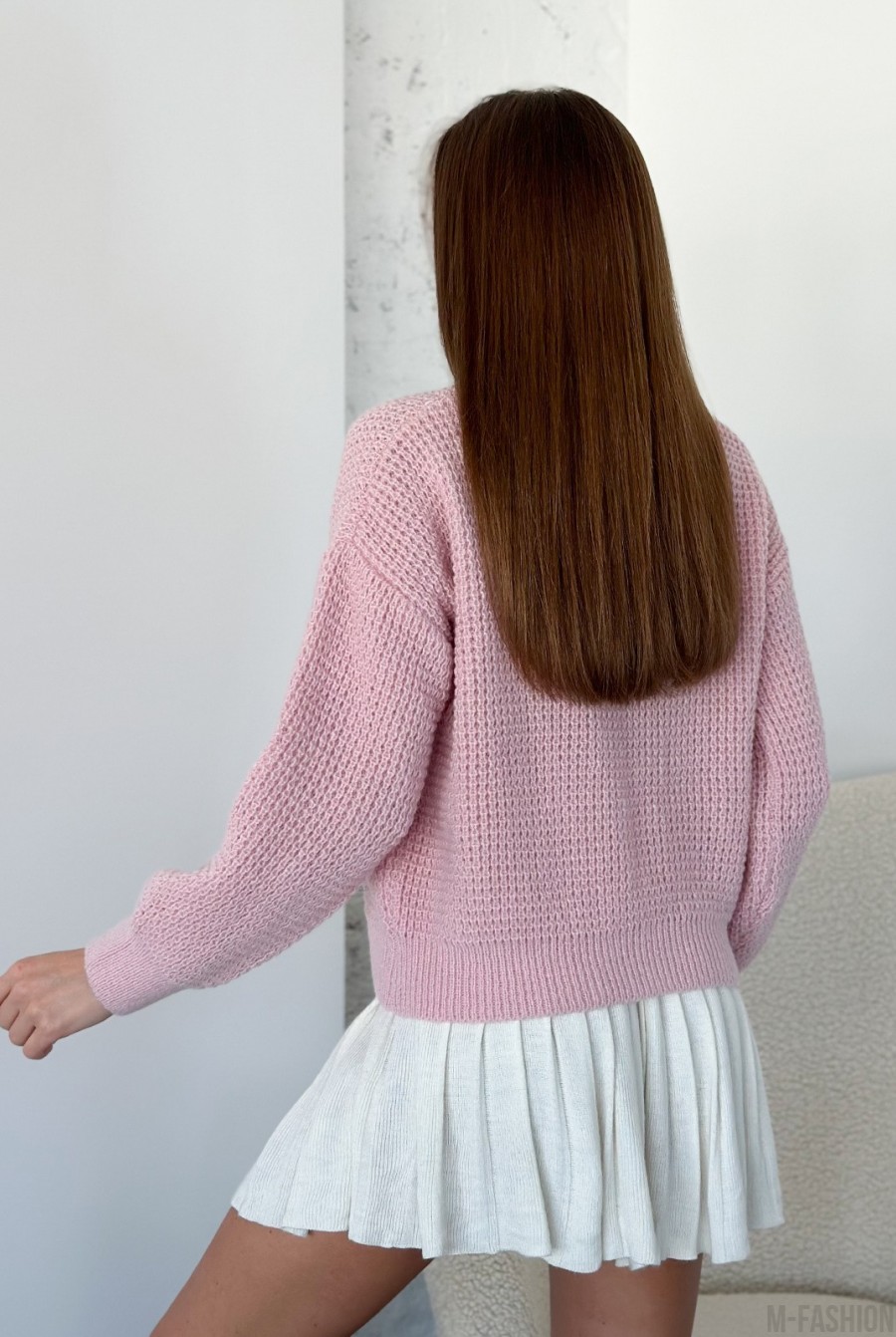 Розовый вязаный свитер из шерсти - Фото 3