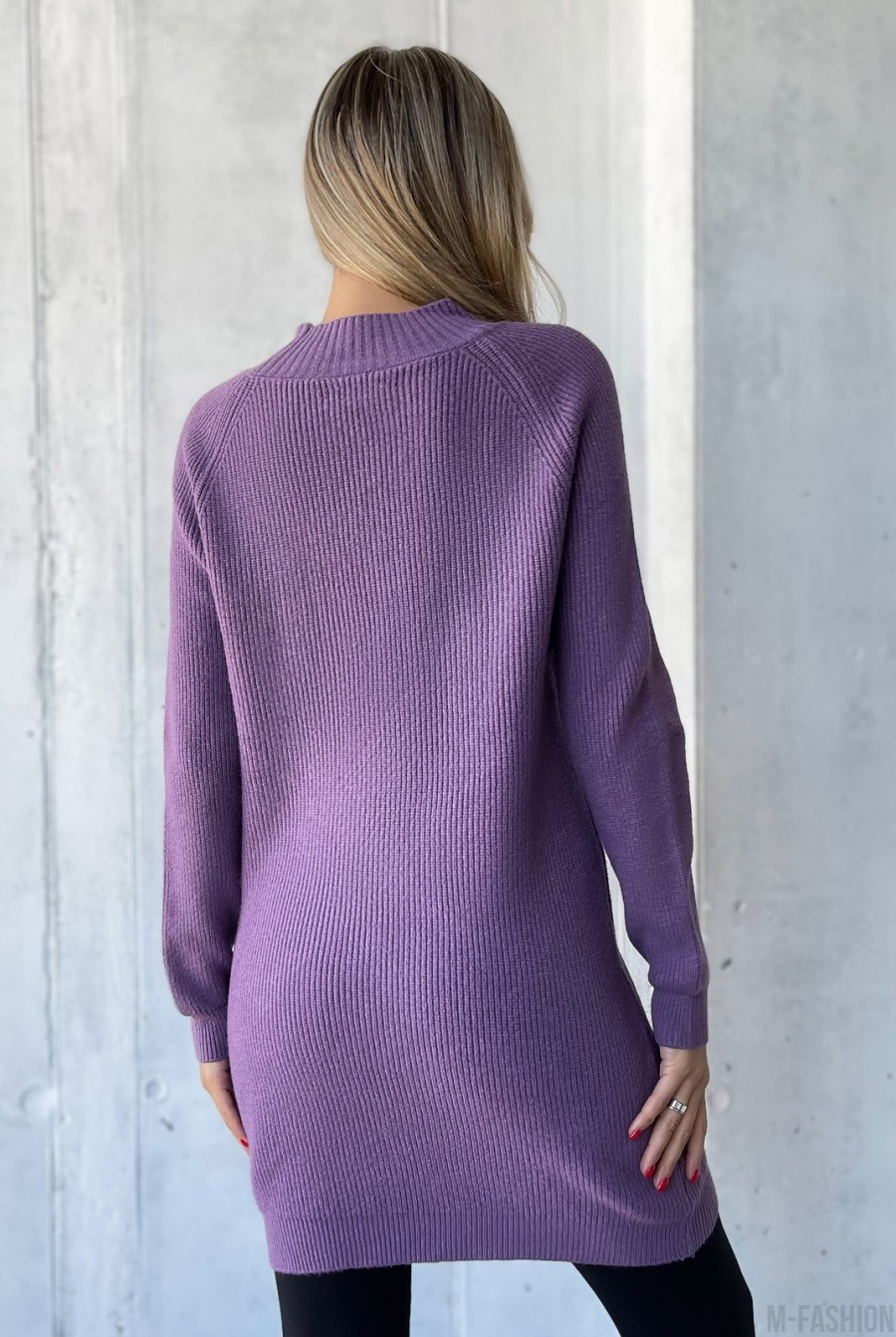 Сиреневый кашемировый свитер-туника - Фото 3